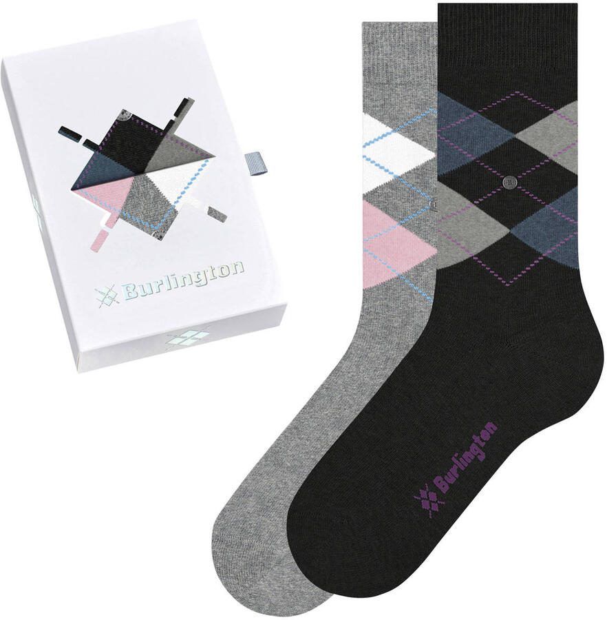 Burlington giftbox sokken Argyle zwart (set van 2)