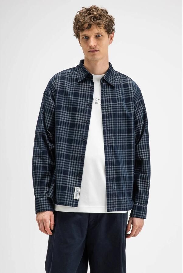Butcher of Blue corduroy regular fit geruit overhemd donkerblauw