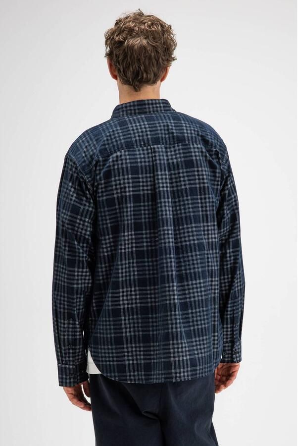 Butcher of Blue corduroy regular fit geruit overhemd donkerblauw - Foto 3