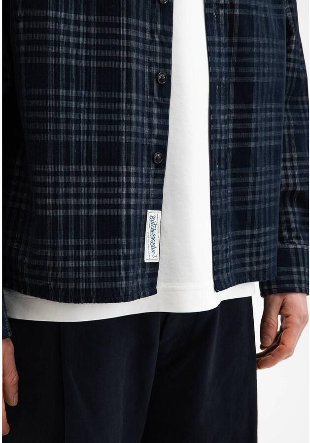 Butcher of Blue corduroy regular fit geruit overhemd donkerblauw - Foto 2
