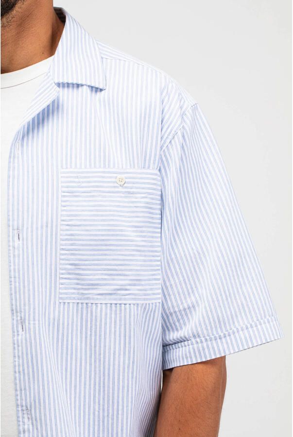 Butcher of Blue loose casual overhemd met linnen lichtblauw - Foto 3