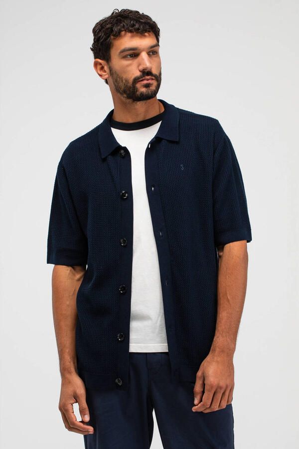 Butcher of Blue regular casual overhemd gebreid donkerblauw