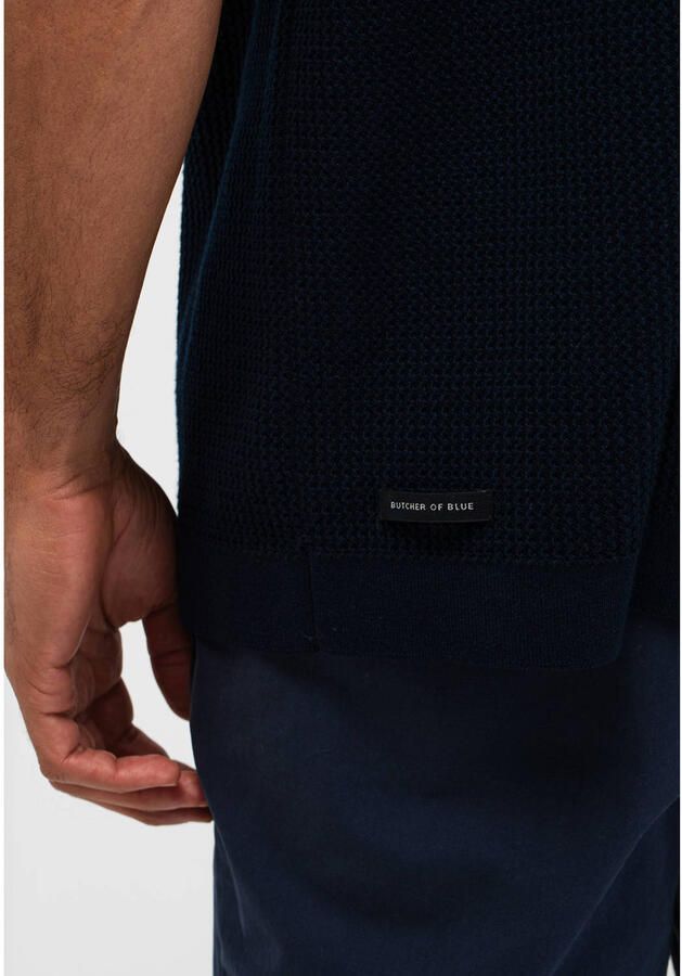 Butcher of Blue regular casual overhemd gebreid donkerblauw - Foto 2