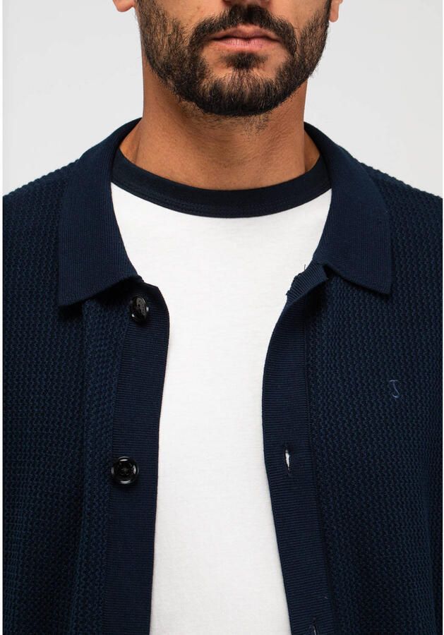 Butcher of Blue regular casual overhemd gebreid donkerblauw - Foto 3