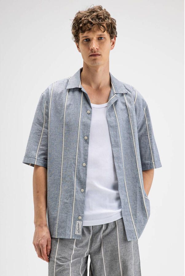 Butcher of Blue regular fit gestreept overhemd alaska blauw