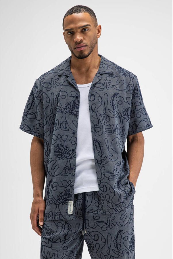 Butcher of Blue regular fit overhemd met borduursels en print grijsblauw