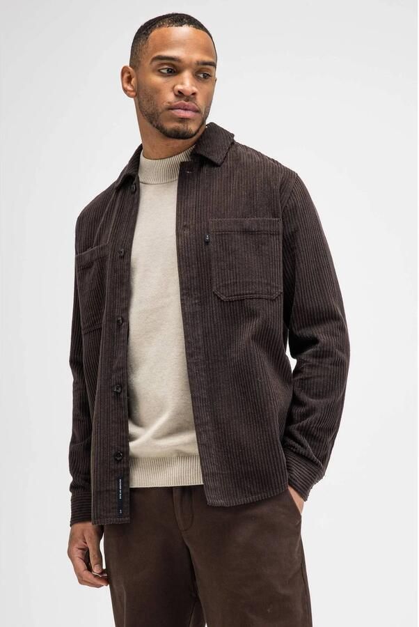 Butcher of Blue regular fit overshirt met corduroy details topaz brown