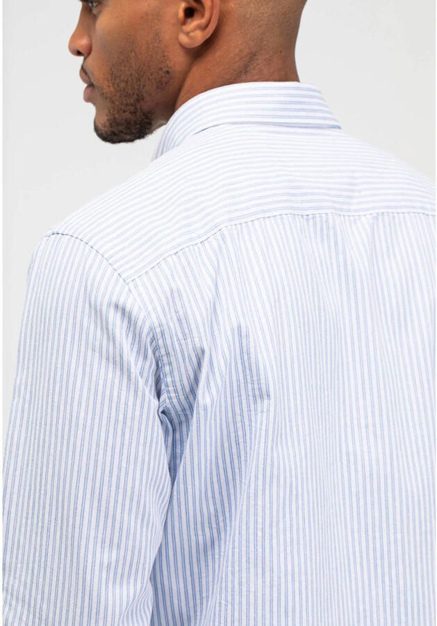 Butcher of Blue regular gestreepte casual overhemd met linnen blauw - Foto 2