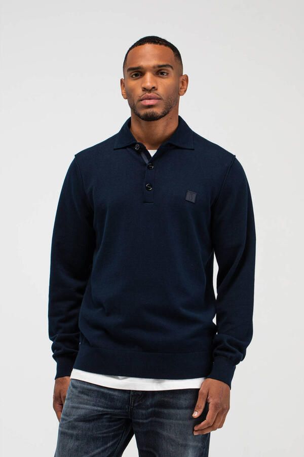 Butcher of Blue trui fijn gebreid donkerblauw