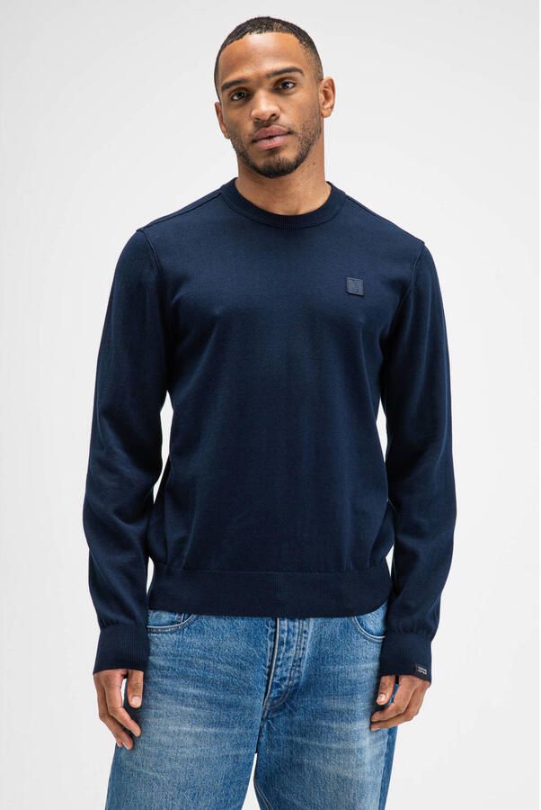 Butcher of Blue trui fijn gebreid donkerblauw