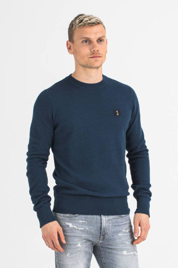 Butcher of Blue fijngebreide pullover Structure met wol iris blue