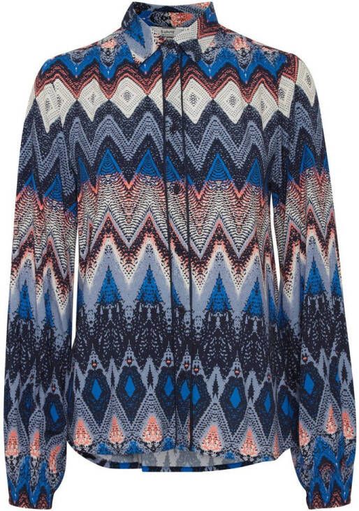 B.Young blouse BYFANILA met all over print donkerblauw bruin ecru