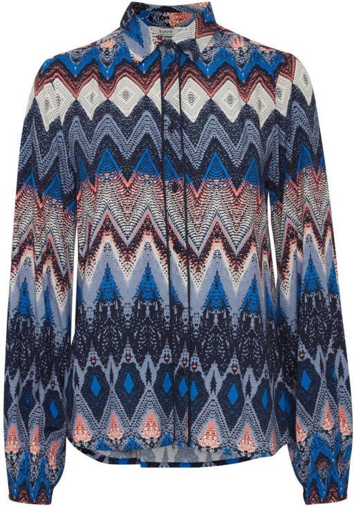 B.Young blouse BYFANILA met all over print donkerblauw bruin ecru