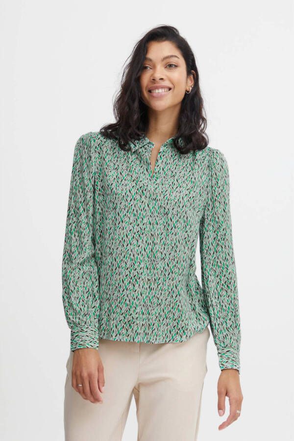 B.Young blouse BYJOSA met all over print en plooien groen