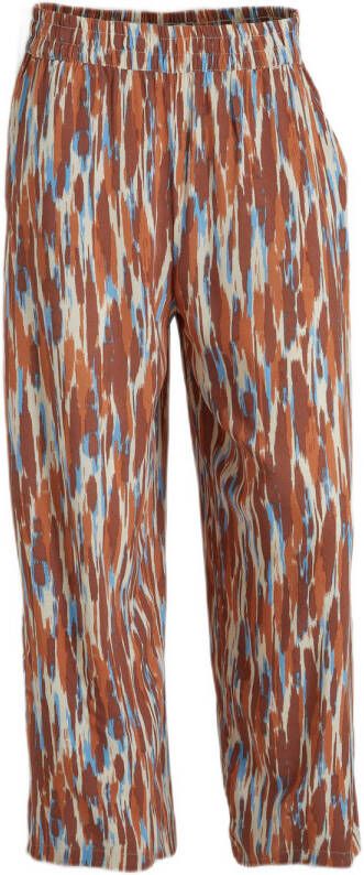 B.Young cropped high waist wide leg culotte met all over print bruin blauw