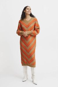 B.Young gebreide jurk BYMICA met grafische print bruin oranje