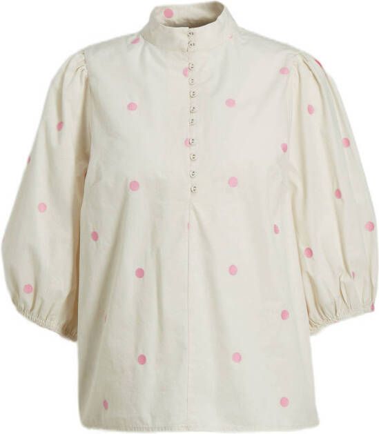 B.Young top BYISUSU met stippen en plooien offwhite roze