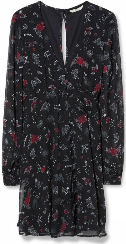 C\u0026A Clockhouse semi transparante jurk met dierenprint zwart wit rood -  Kledingwinkel.nl