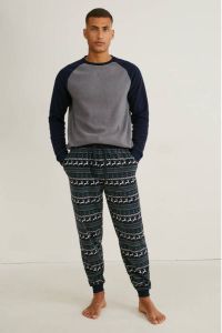 C&A fleece pyjama met kerst print donkerblauw grijs groen