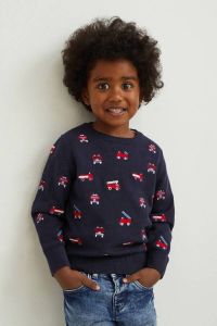 C&A sweater met all over print donkerblauw rood