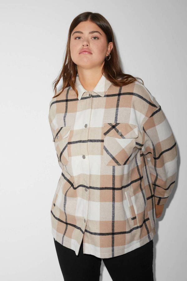 C&A XL Clockhouse shacket met wol en all over print beige ecru