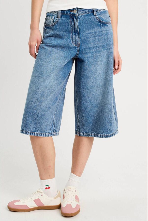 Cache baggy high waist short medium blue denim
