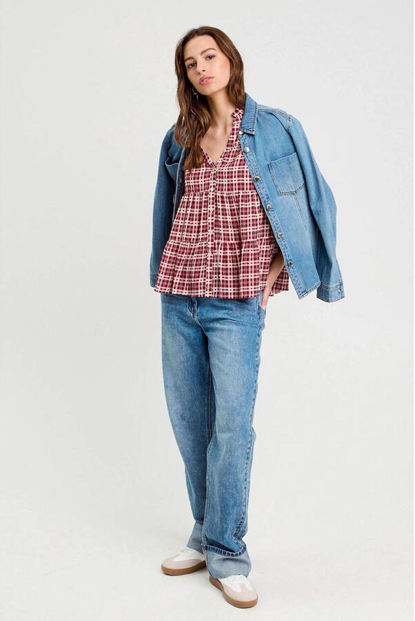 Cache blouse donkerrood ecru - Foto 2