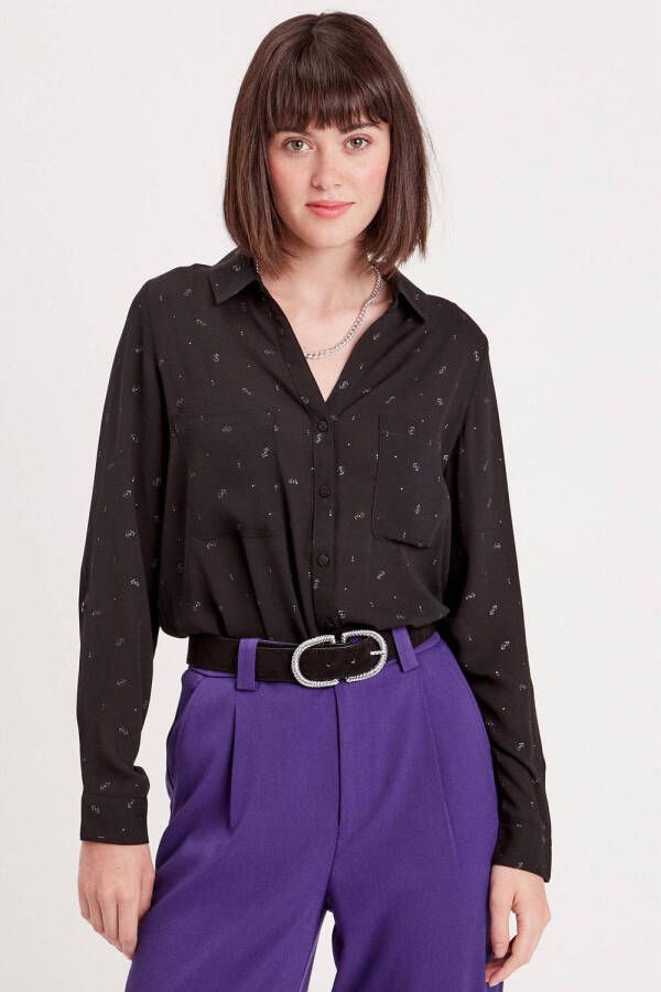 Cache blouse met all over print zwart