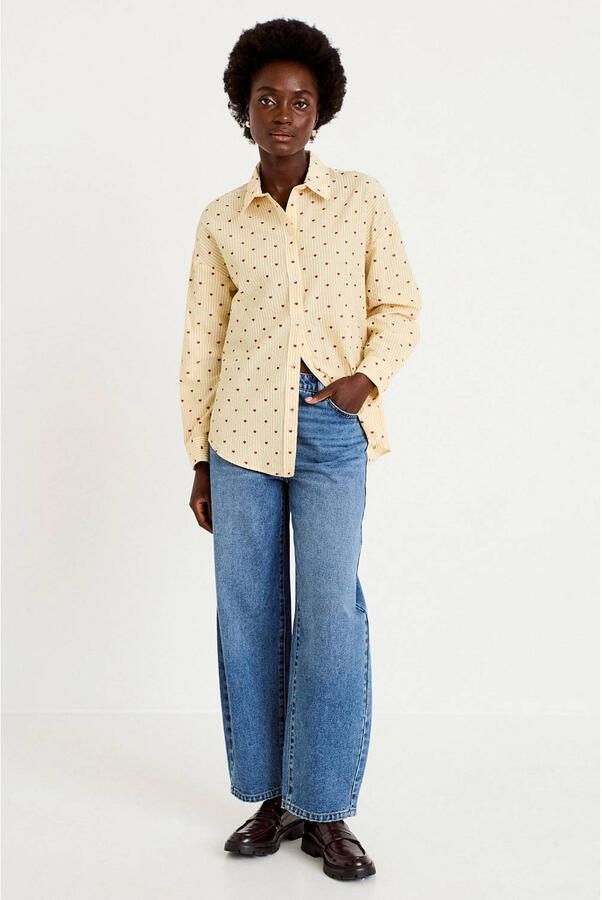 Cache blouse met borduursels en hartjes lichtgeel - Foto 3