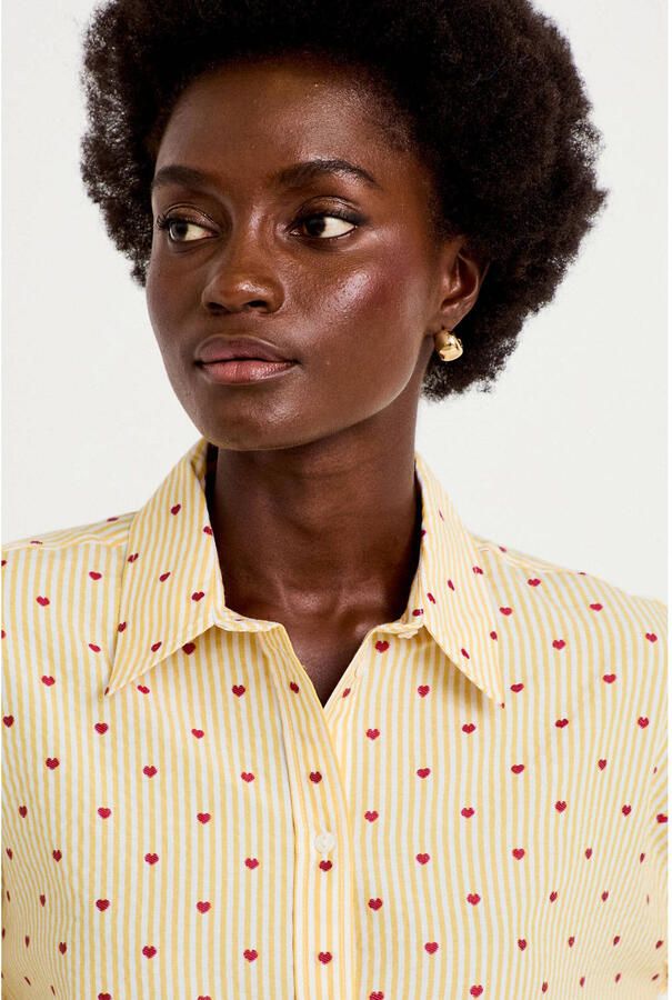 Cache blouse met borduursels en hartjes lichtgeel - Foto 2