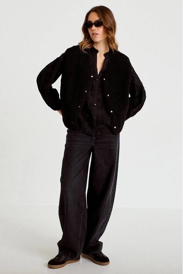 Cache blouse met borduursels zwart - Foto 3