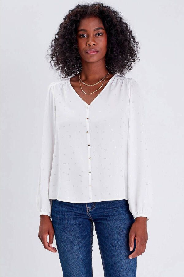 Cache blouse met glimmende accenten wit
