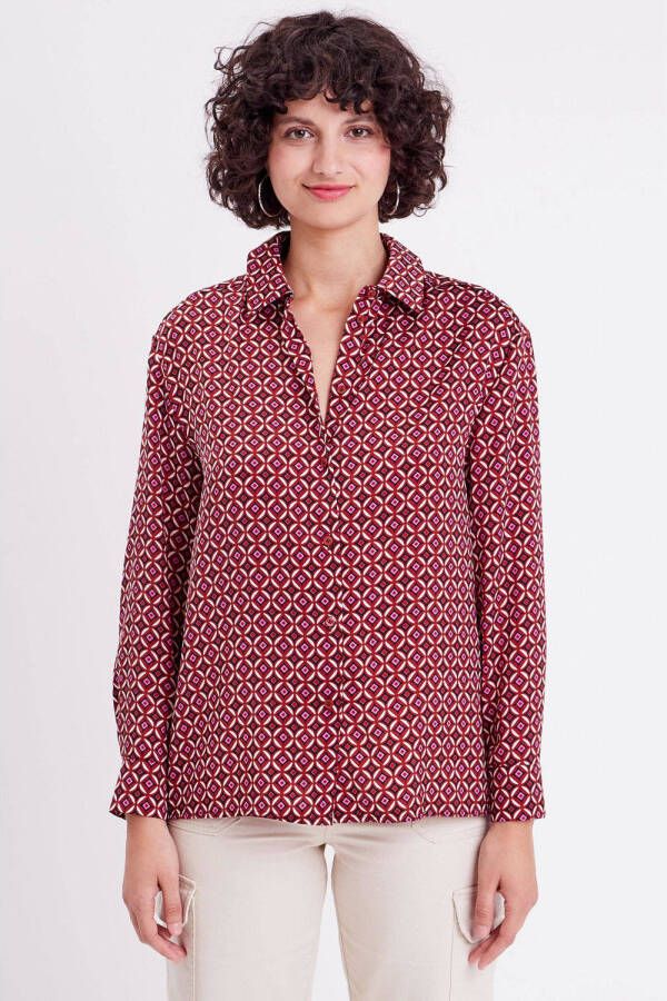 Cache blouse met grafische print donkerrood