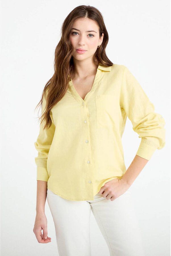 Cache blouse met linnen geel