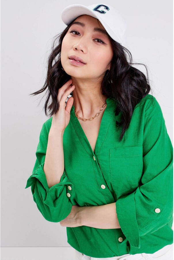 Cache blouse met linnen groen