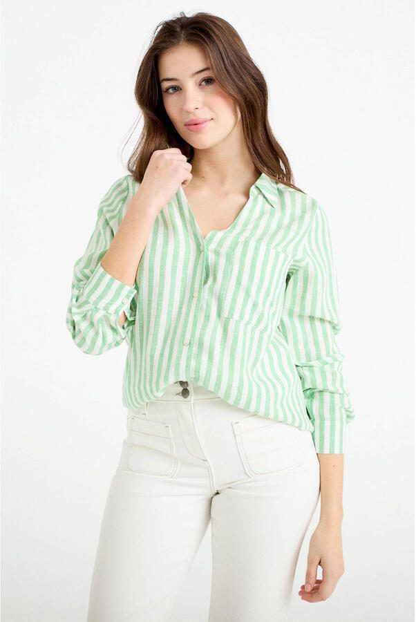 Cache blouse met linnen groen