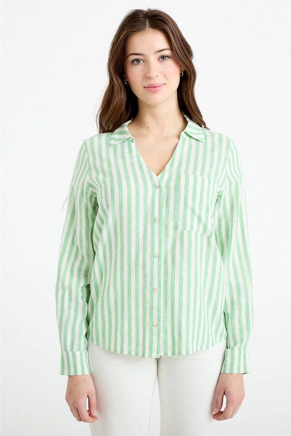 Cache blouse met linnen groen - Foto 3