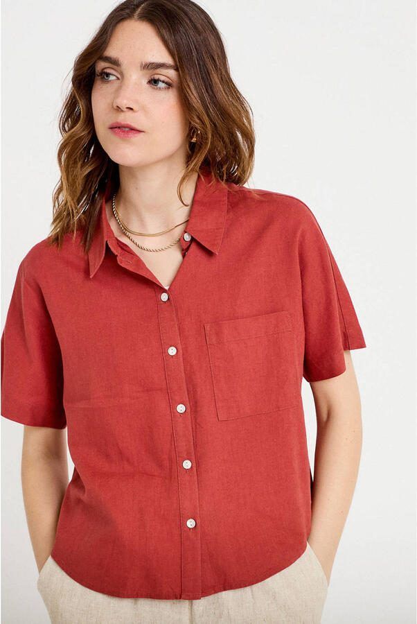 Cache blouse met linnen rood