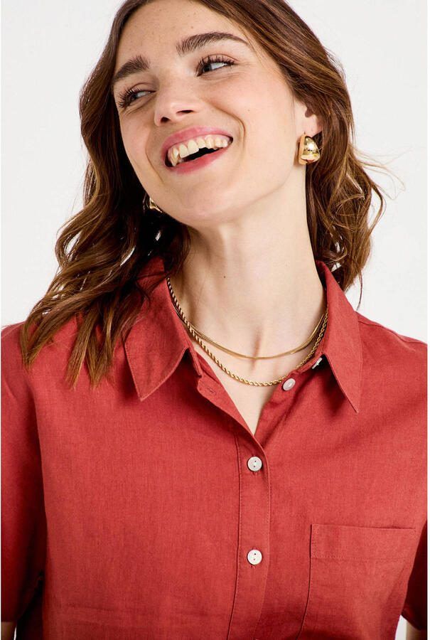 Cache blouse met linnen rood - Foto 3