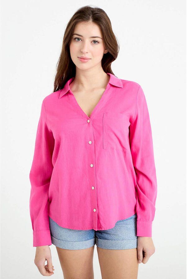 Cache blouse met linnen roze