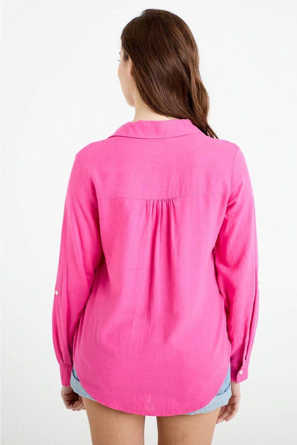 Cache blouse met linnen roze - Foto 3