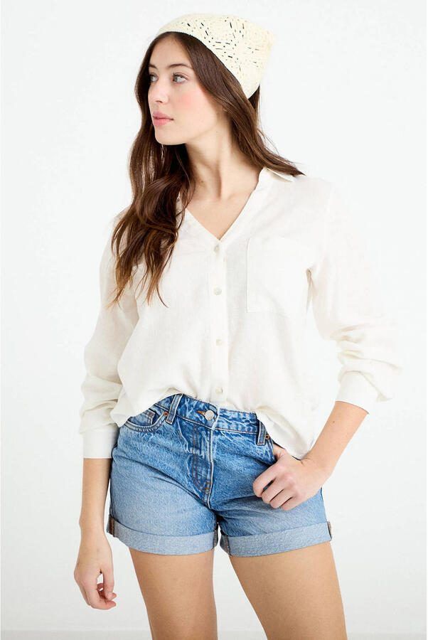 Cache blouse met linnen wit