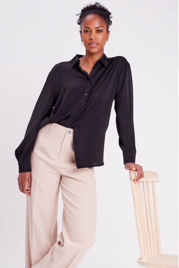 Cache blouse met plooien zwart