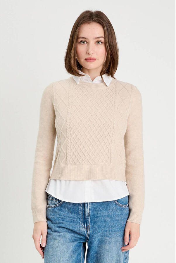 Cache blouse trui beige wit