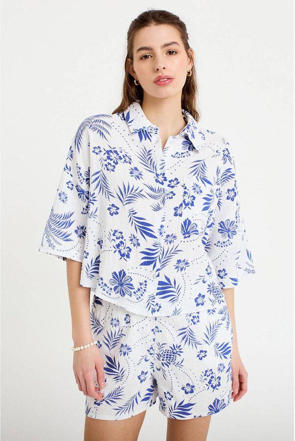 Cache blouse wit blauw