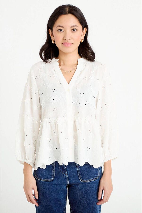 Cache blousetop ecru broderie - Foto 3