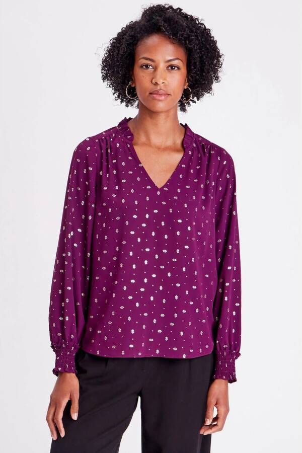 Cache blousetop met all over print en ruches pickled beet