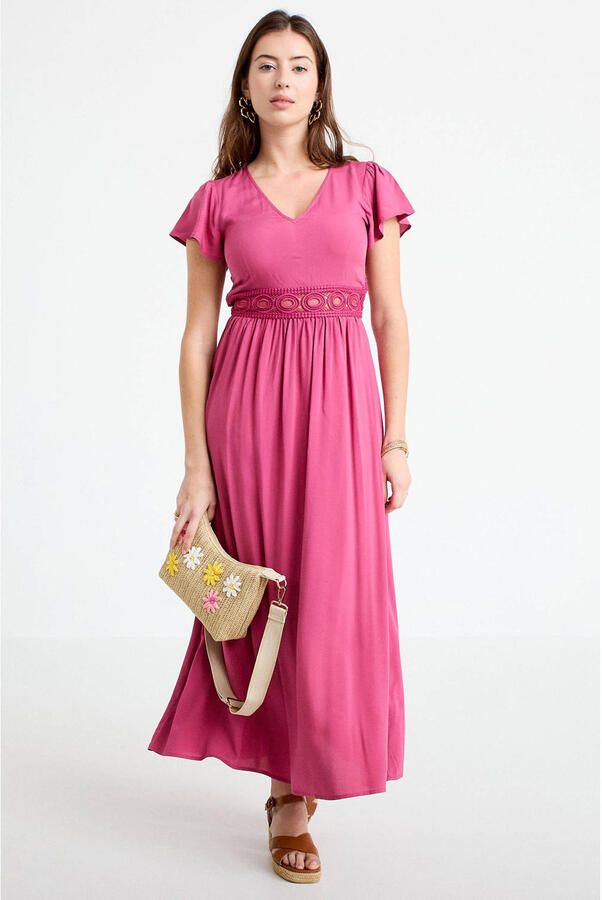 Cache broderie midijurk roze