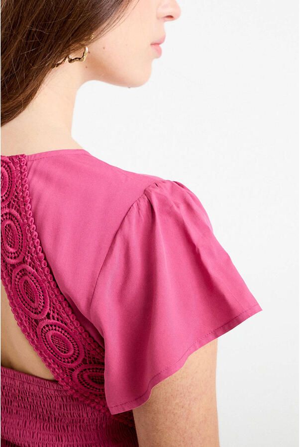 Cache broderie midijurk roze - Foto 2