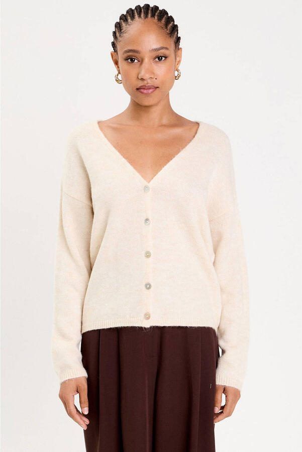 Cache cardigan gebreid beige